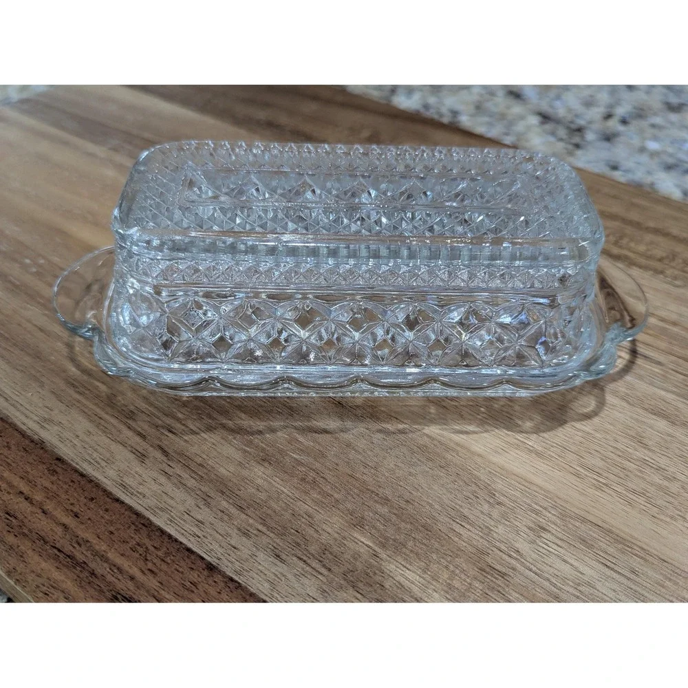 Vintage Pressed Glass Butter Dish with Lid